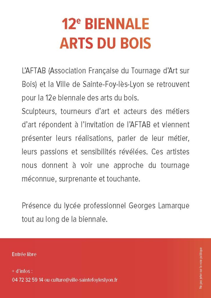 Descriptif Salon biennale arts du bois à sainte foy-les-lyon