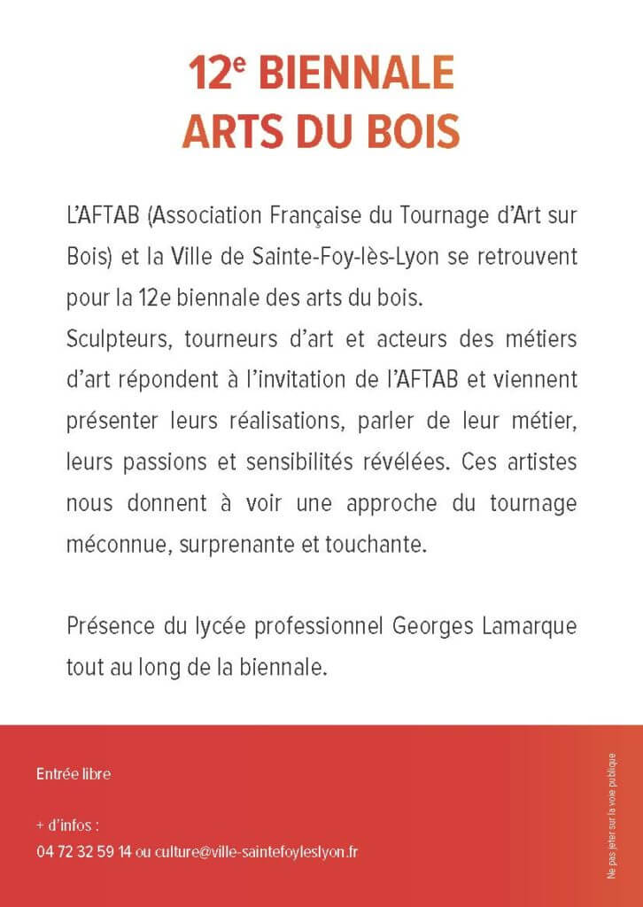 Descriptif Salon biennale arts du bois à sainte foy-les-lyon